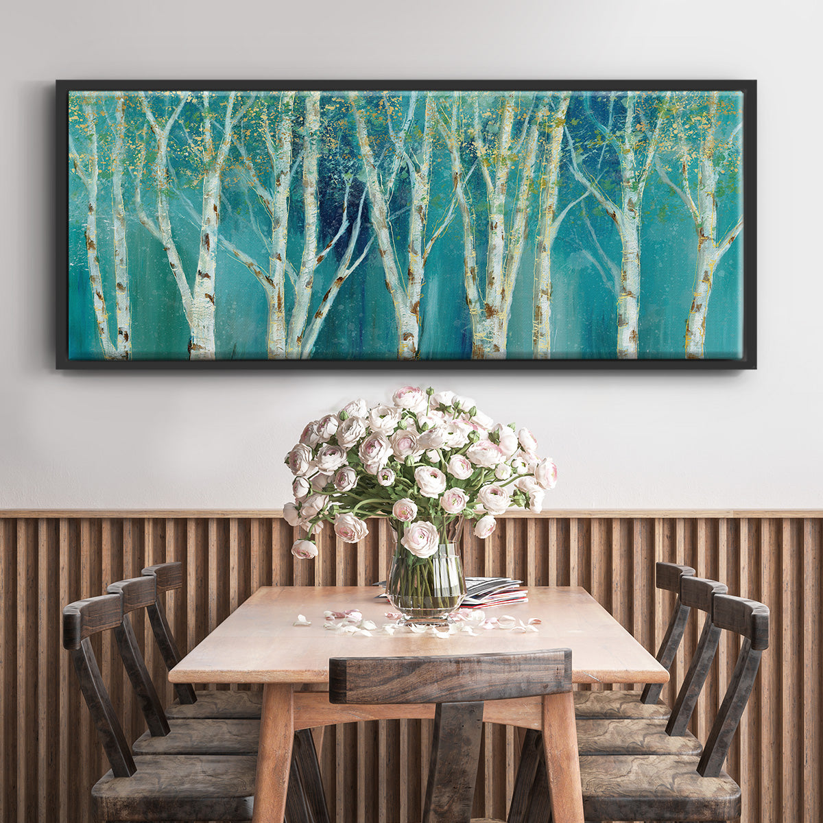 Birch on Blue - Floater Framed Canvas Print