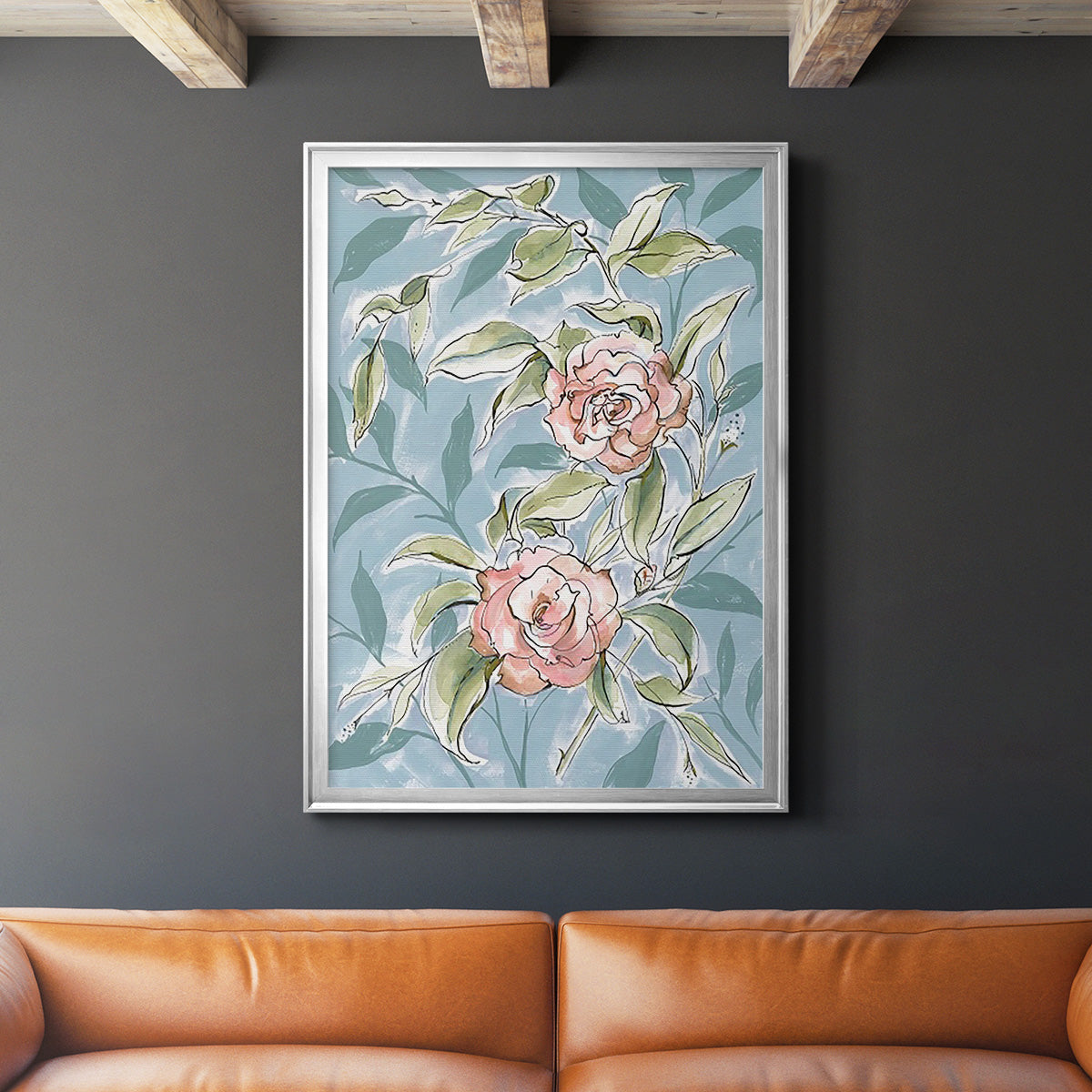 Faded Camellias II - Modern Framed Canvas Print