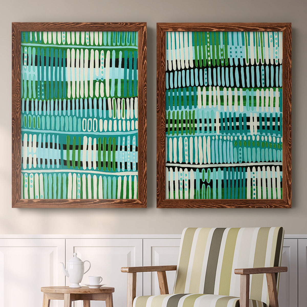 Teal Pattern I - Premium Framed Canvas 2 Piece Set - Ready to Hang