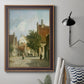 Rustic European street scene painting by Adriaan Eversen in an ornate bronzed mahogany wood frame displayed in a neutral interior setting.