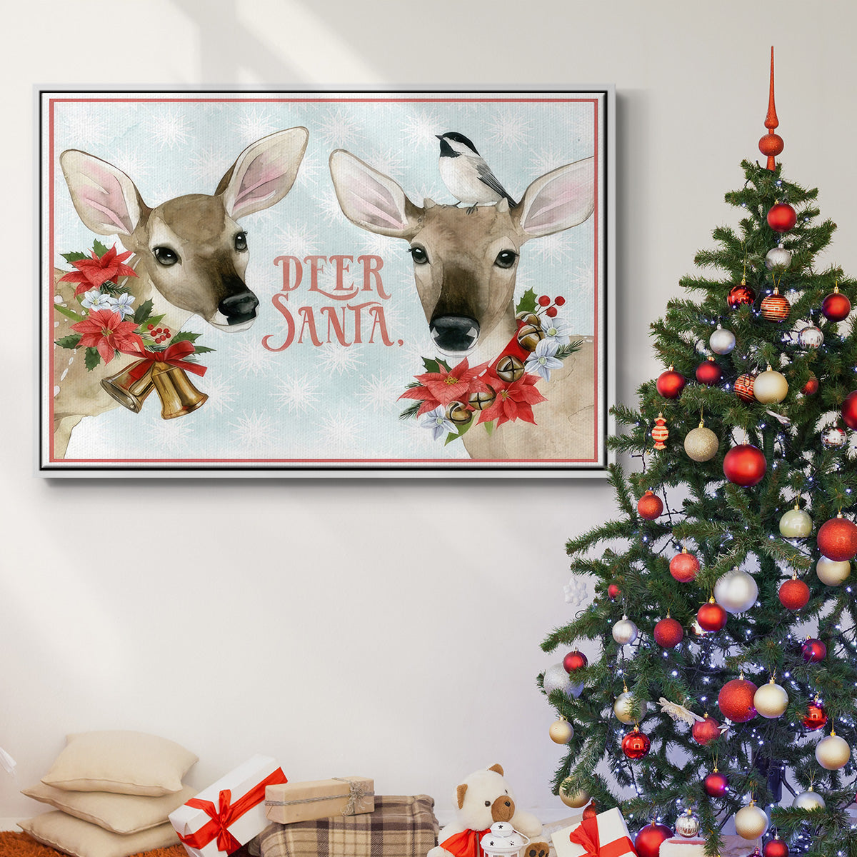 Deer Christmas Collection A - Framed Gallery Wrapped Canvas in Floating Frame