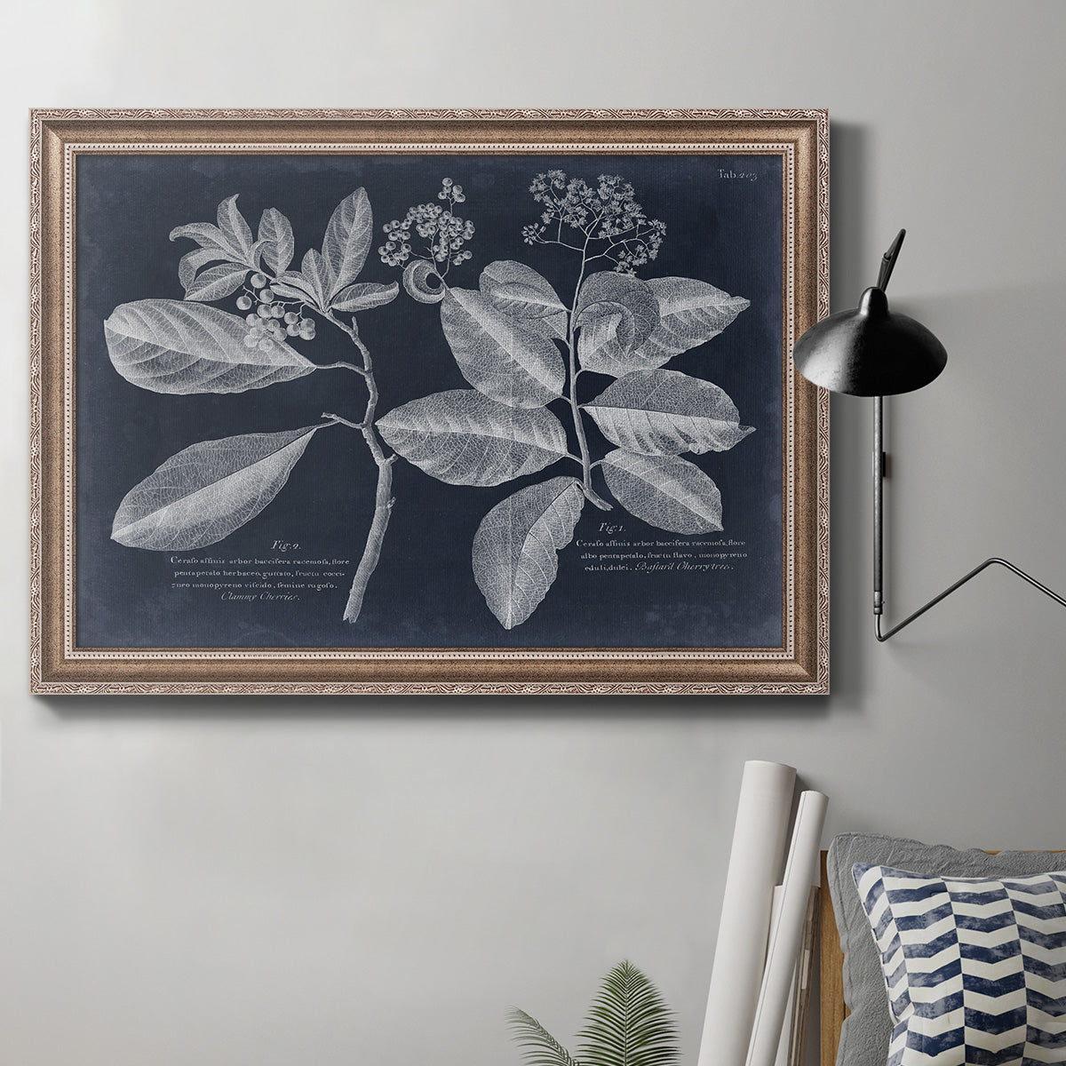 Foliage on Navy IV Premium Framed Canvas- Ready to Hang