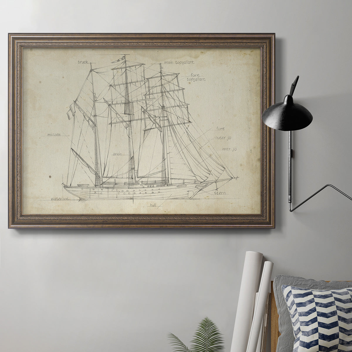 Sailboat Blueprint I Premium Framed Canvas- Ready to Hang