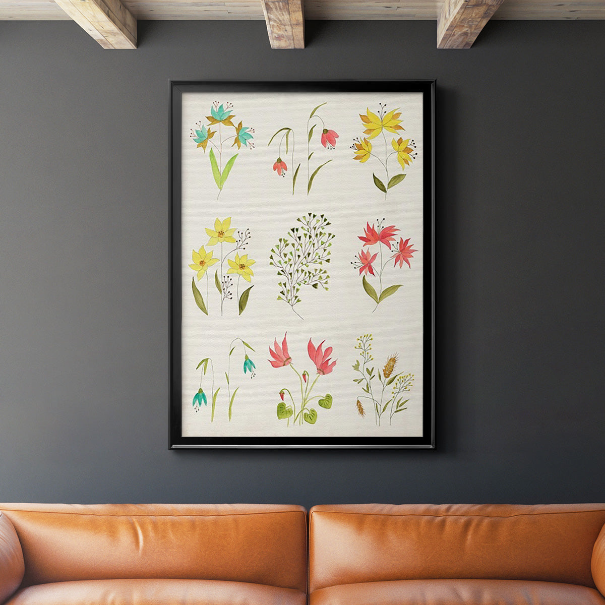 Floral Gatherings Grid - Modern Framed Canvas Print