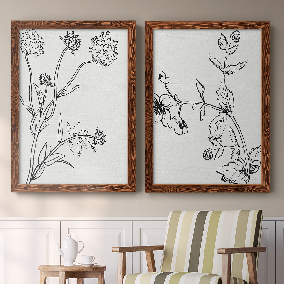 Botanical Study I   - Premium Framed Canvas 2 Piece Set - Ready to Hang