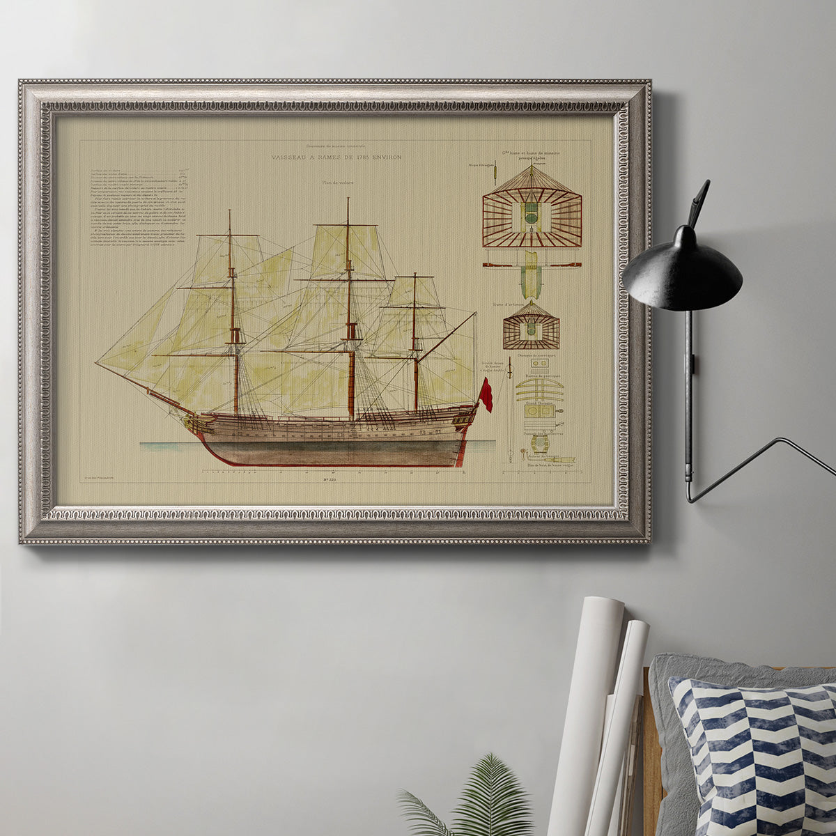 Antique Ship Plan VIII Premium Framed Canvas- Ready to Hang