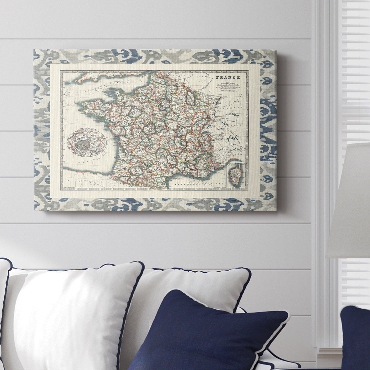 Bordered Map of France - Canvas Art Print