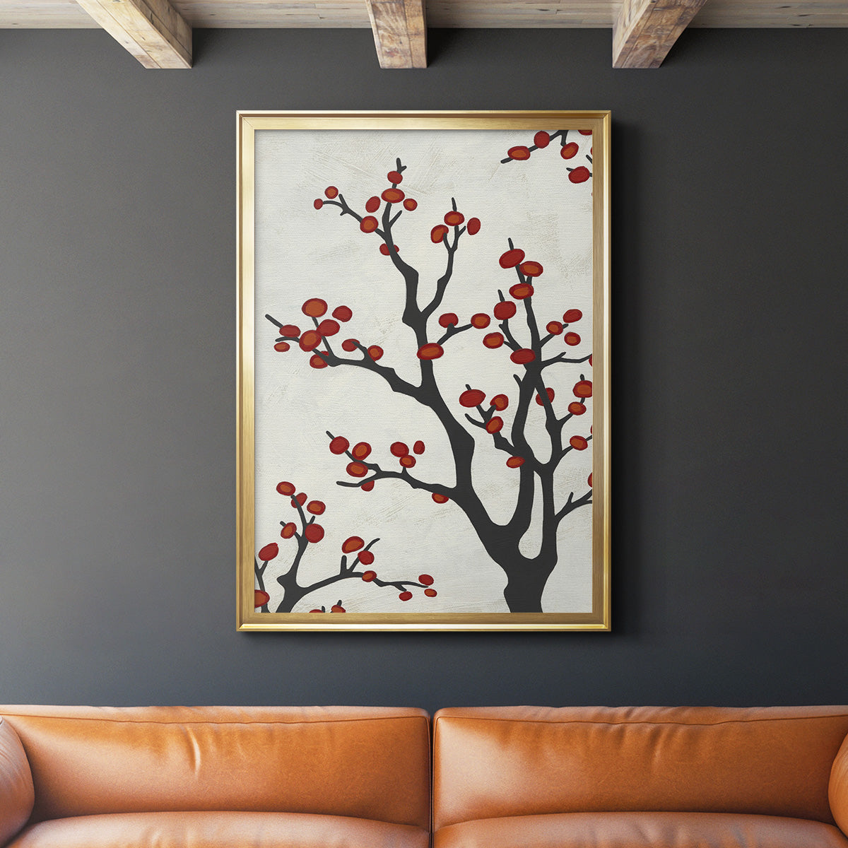 Red Berry Branch II - Modern Framed Canvas Print