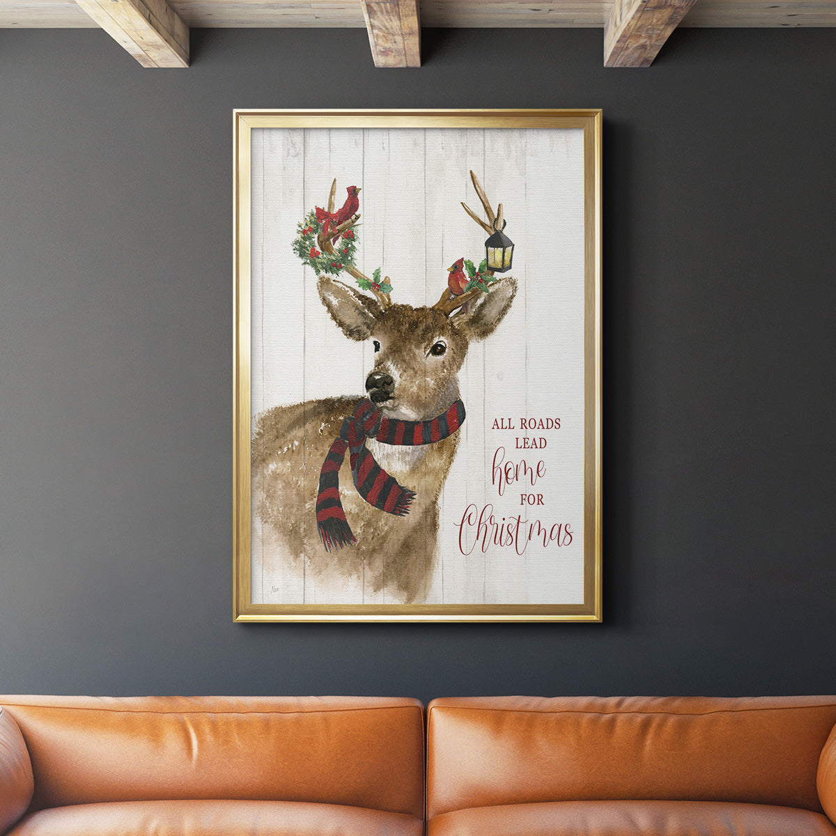 All Roads Lead Home Deer - Modern Framed Canvas Print