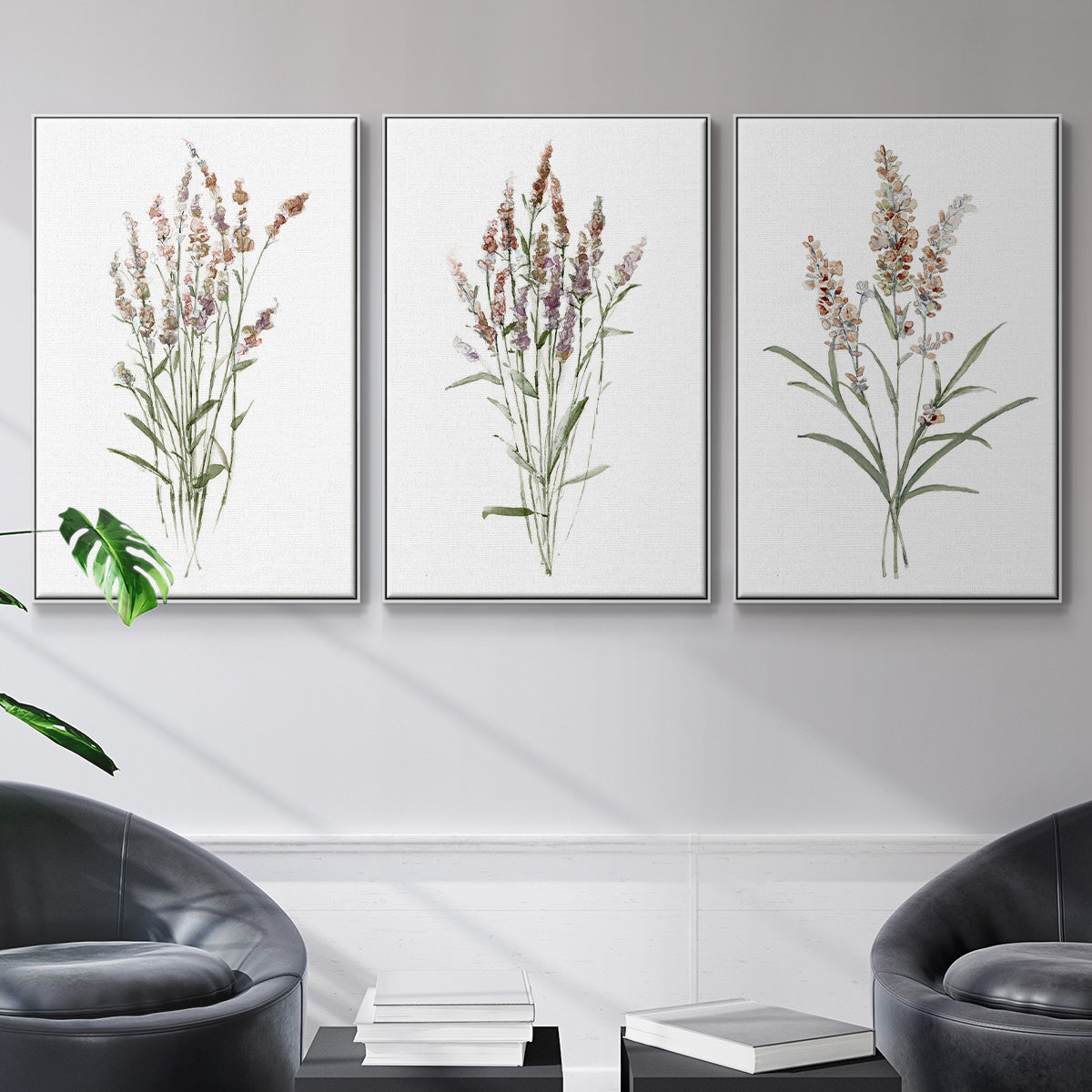 Dainty Botanical I - Framed Premium Gallery Wrapped Canvas L Frame 3 Piece Set - Ready to Hang