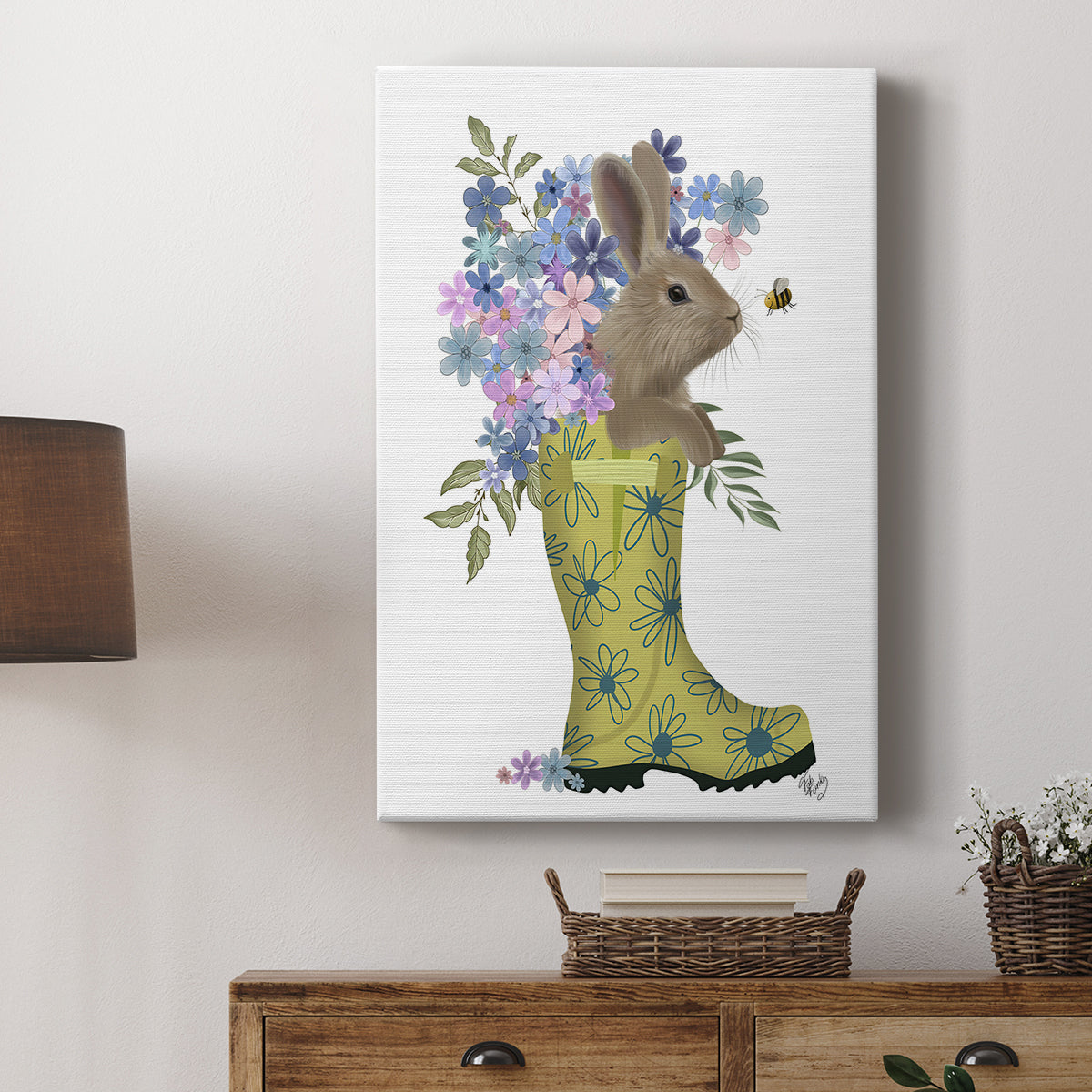 Welly Bunny And Bee - Canvas Art Print