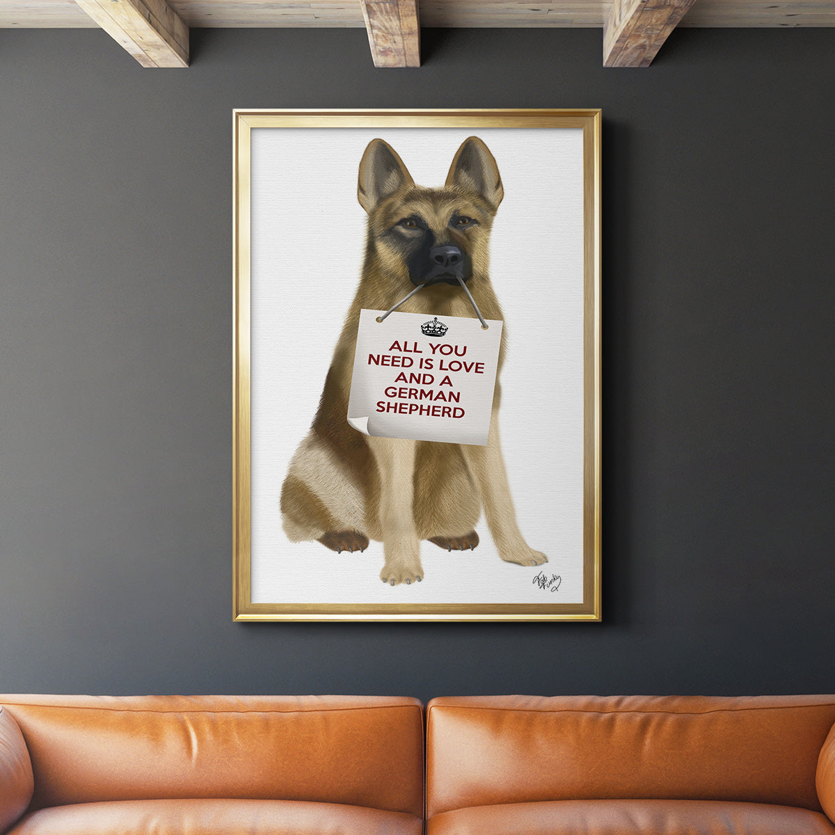 Love and German Shepherd - Modern Framed Canvas Print