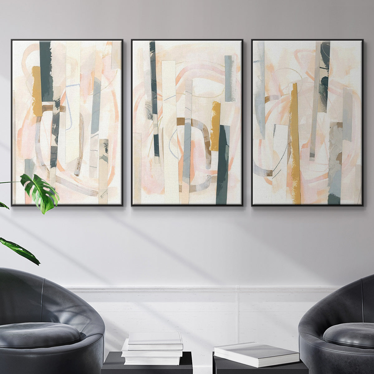 Melon Litmus I - Framed Premium Gallery Wrapped Canvas L Frame 3 Piece Set - Ready to Hang