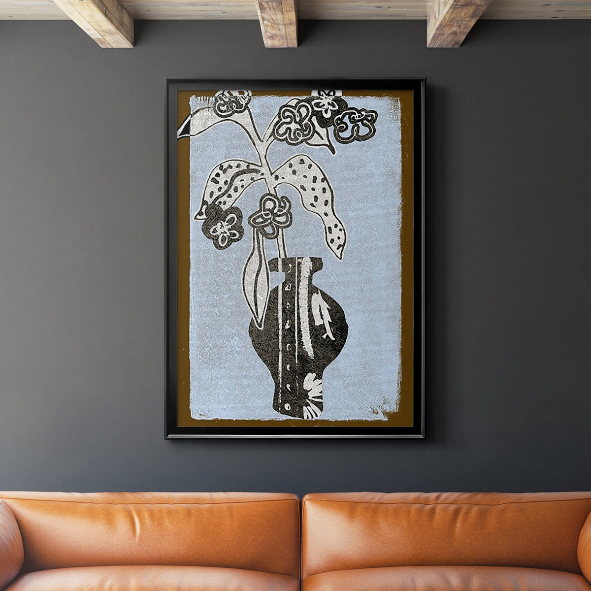 Graphic Flowers in Vase II - Modern Framed Canvas Print