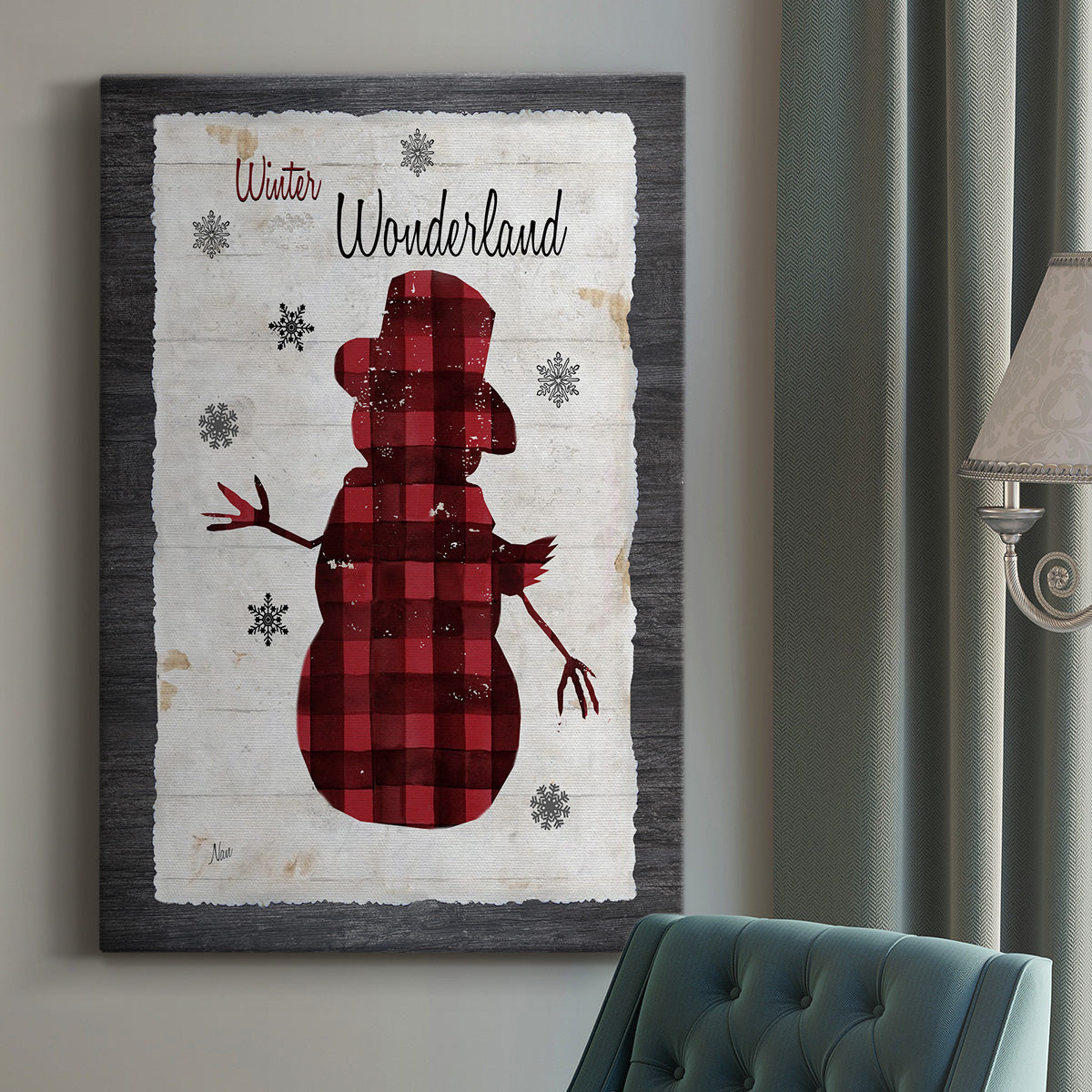 Checkered Snowman II Premium Gallery Wrapped Canvas - Ready to Hang