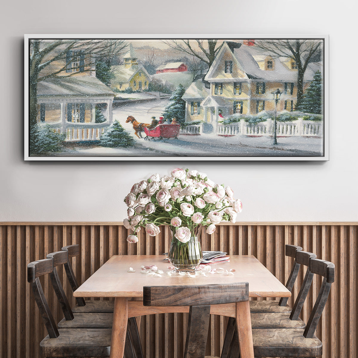 Village Sleigh Ride - Floater Framed Canvas Print