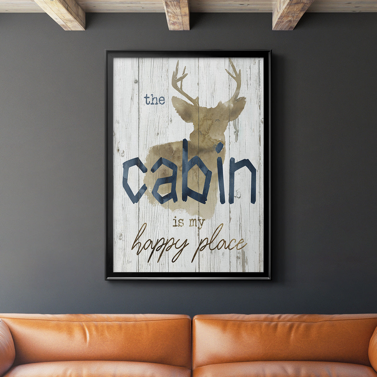 Happy Place Cabin - Modern Framed Canvas Print