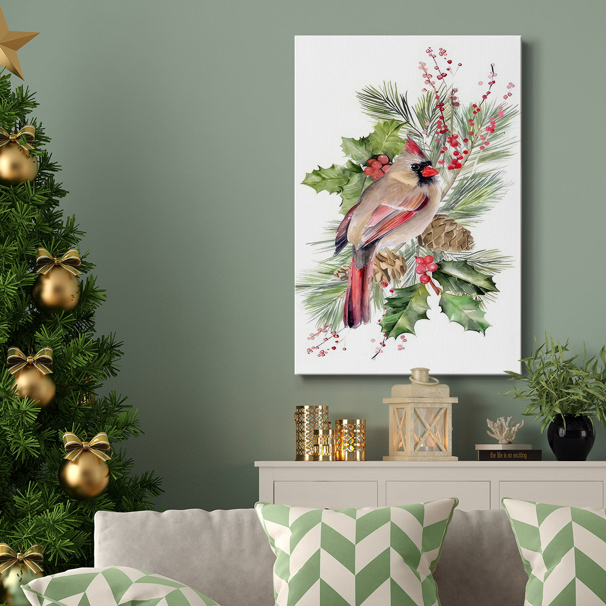 Cardinal Holly Christmas Collection B - Gallery Wrapped Canvas