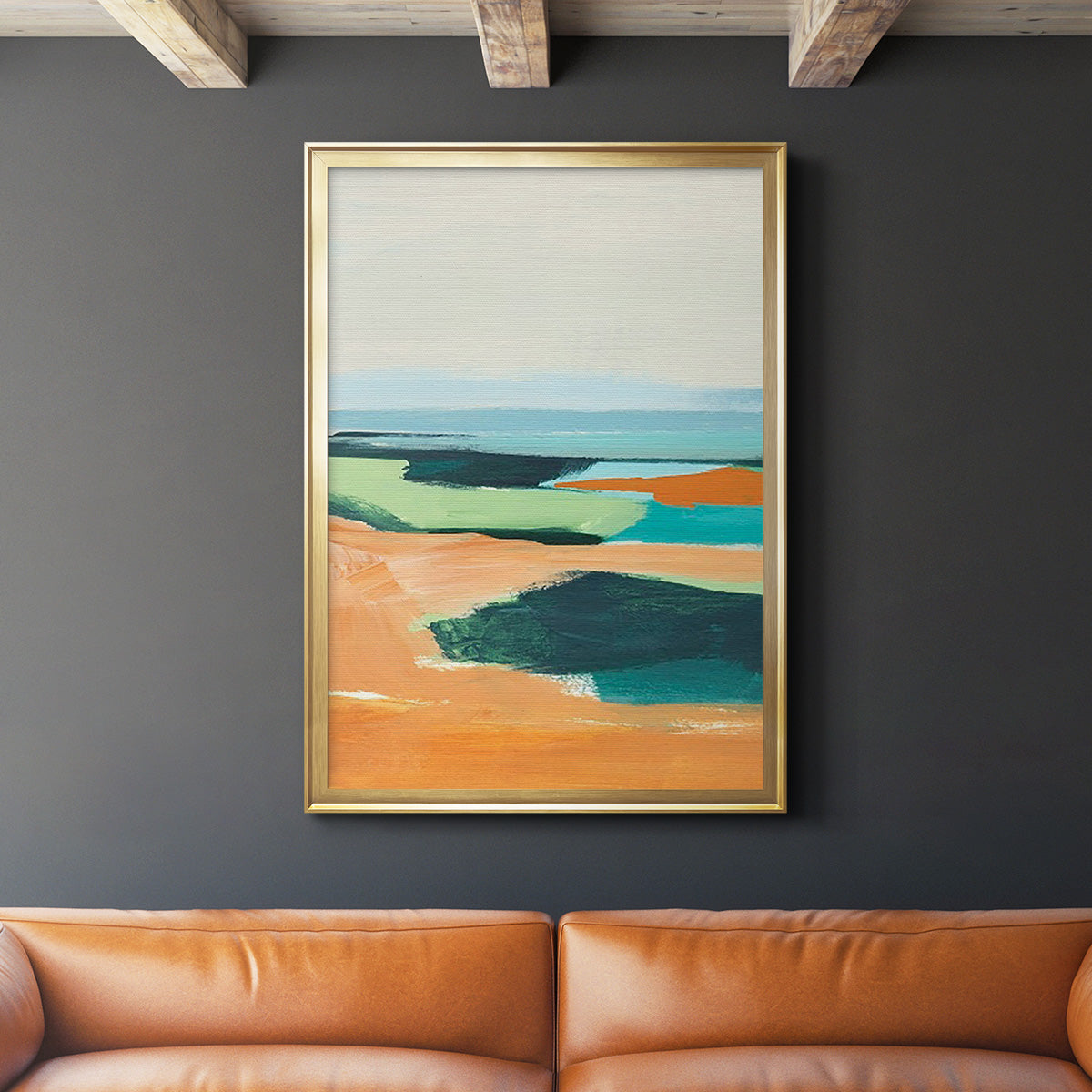 Aqua and Orange II - Modern Framed Canvas Print