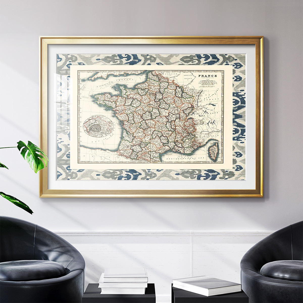 Bordered Map of France - Modern Framed Art Print