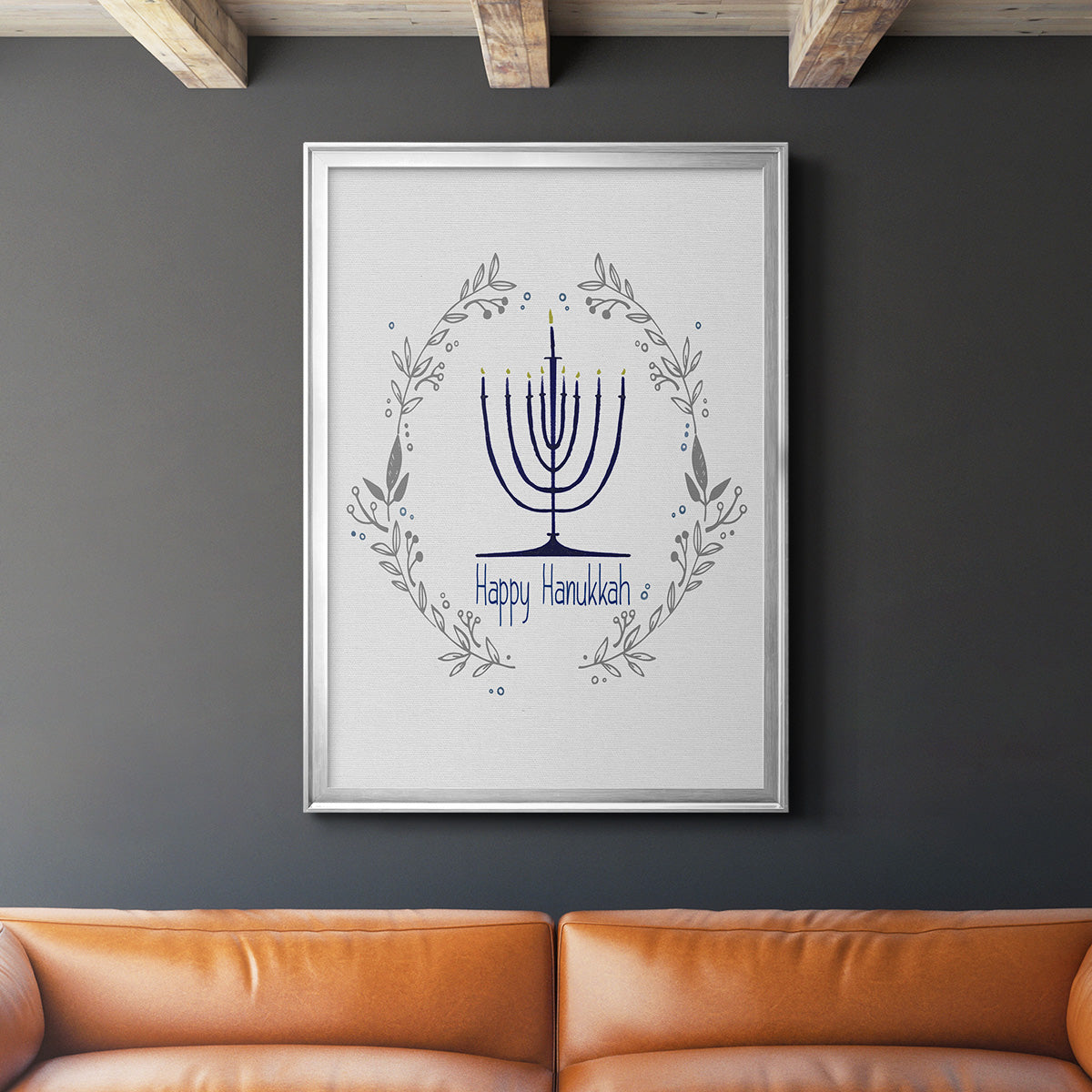 Happy Hanukkah II - Modern Framed Canvas Print