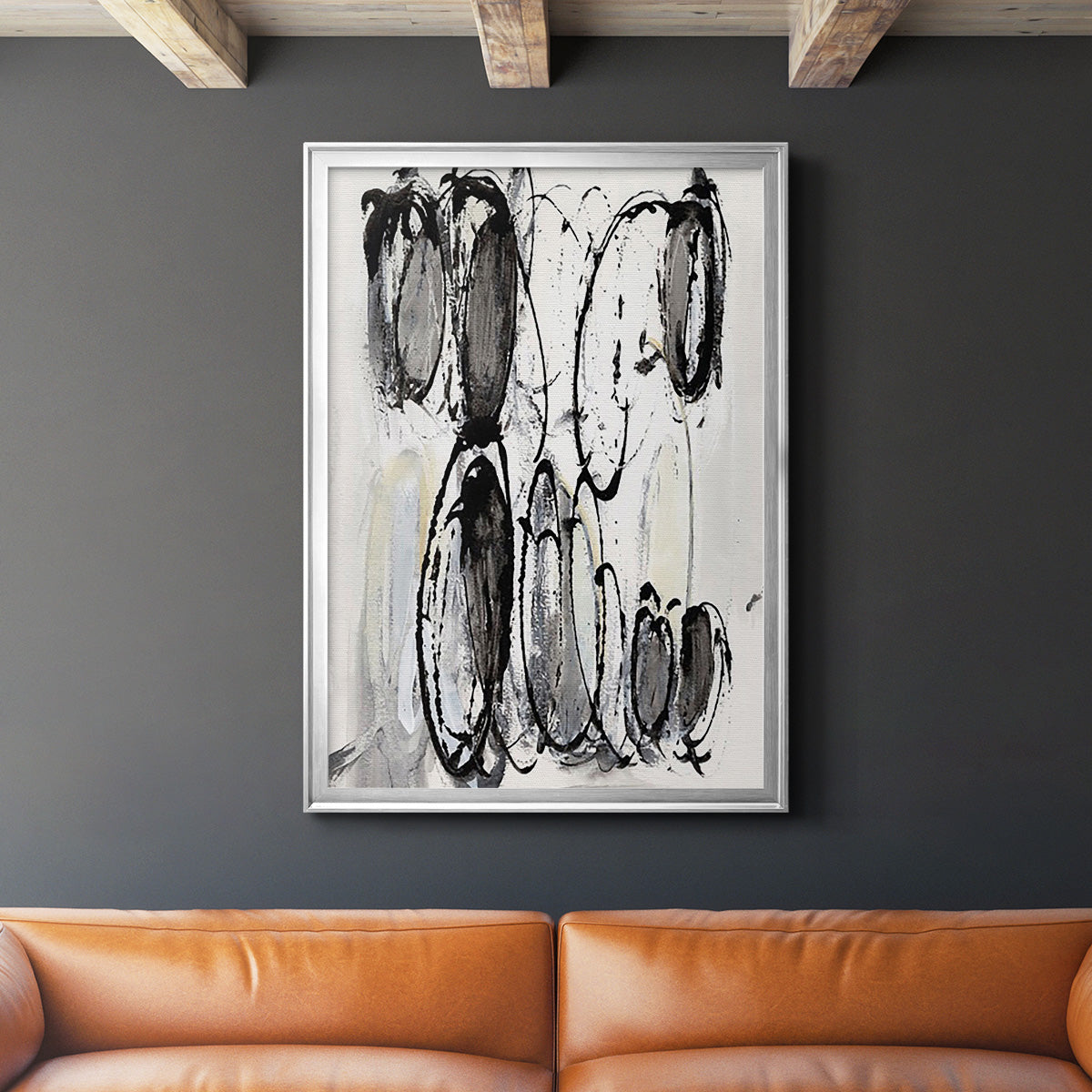 Grey Scribbles II - Modern Framed Canvas Print