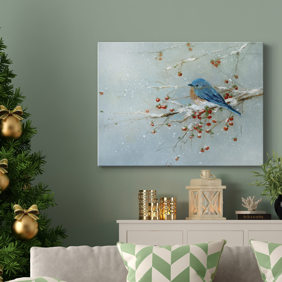 Blue Bird in Winter - Premium Gallery Wrapped Canvas  - Ready to Hang