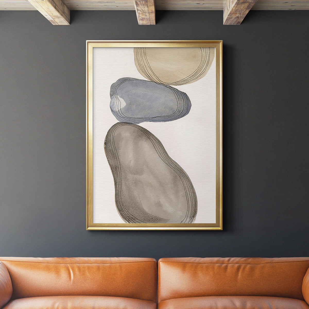 River Rocks Contour II - Modern Framed Canvas Print