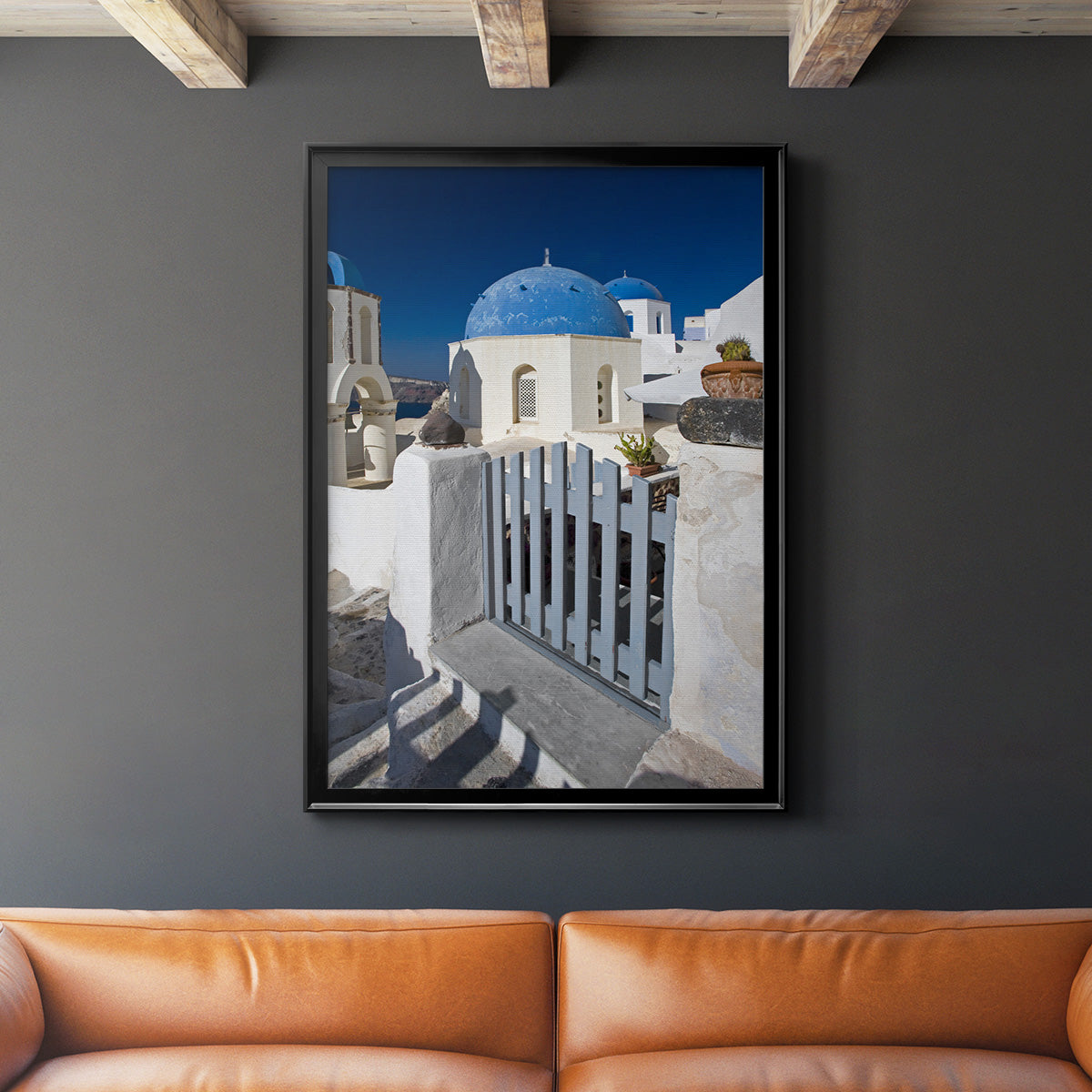 Santorini Sidewalk - Modern Framed Canvas Print