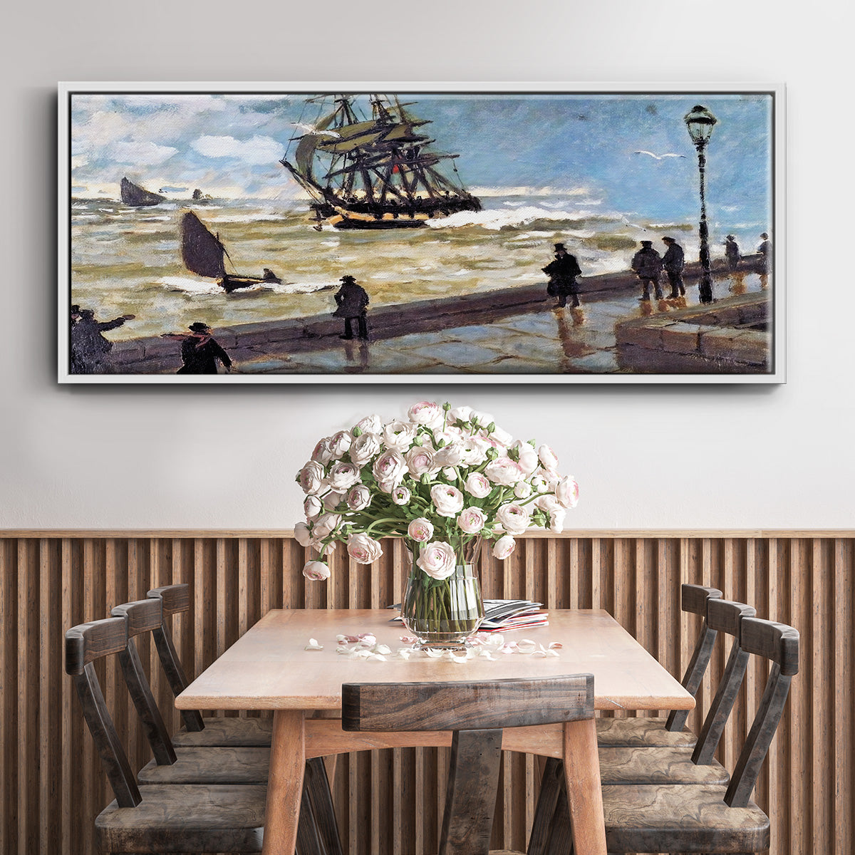 The Jetty at Le Havre Bad Weather, 1870 - Floater Framed Canvas Print