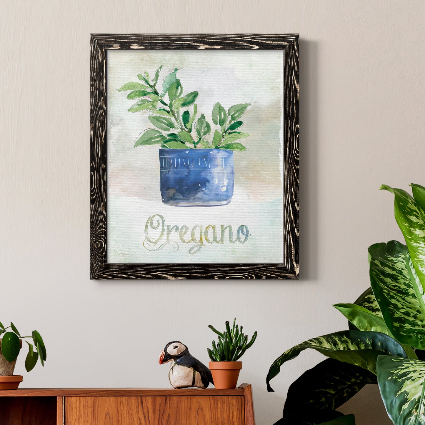 Potted Oregano - Premium Canvas Framed in Barnwood - Ready to Hang