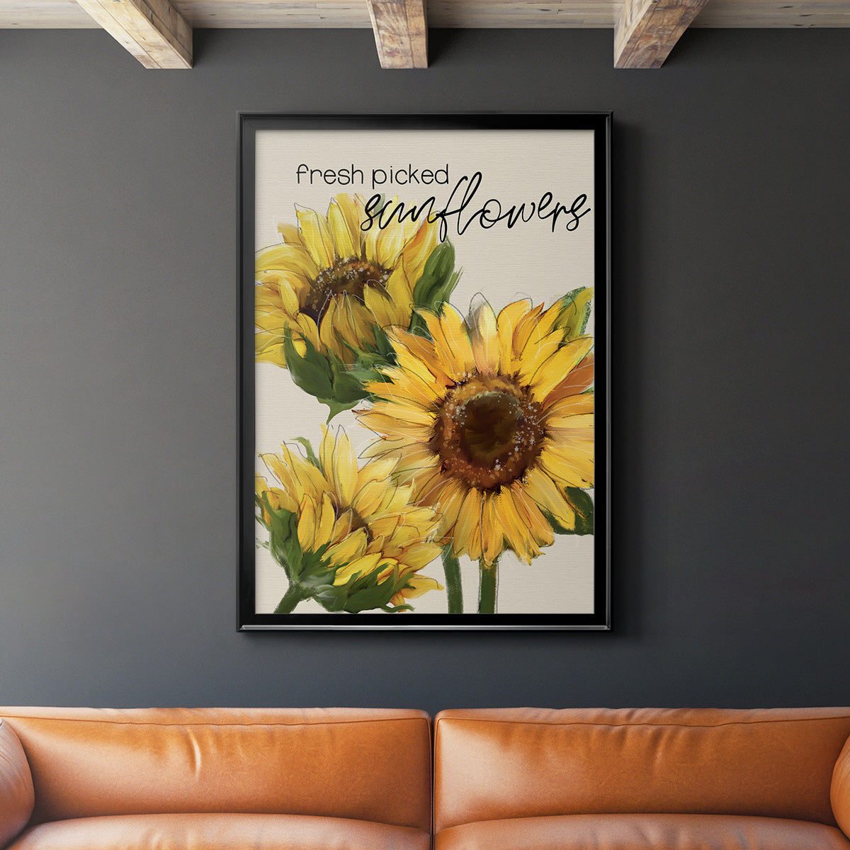 Fresh Picked Sunflowers - Modern Framed Canvas Print