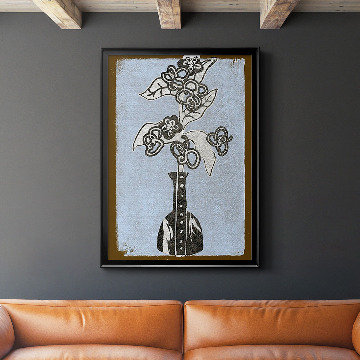 Graphic Flowers in Vase III - Modern Framed Canvas Print