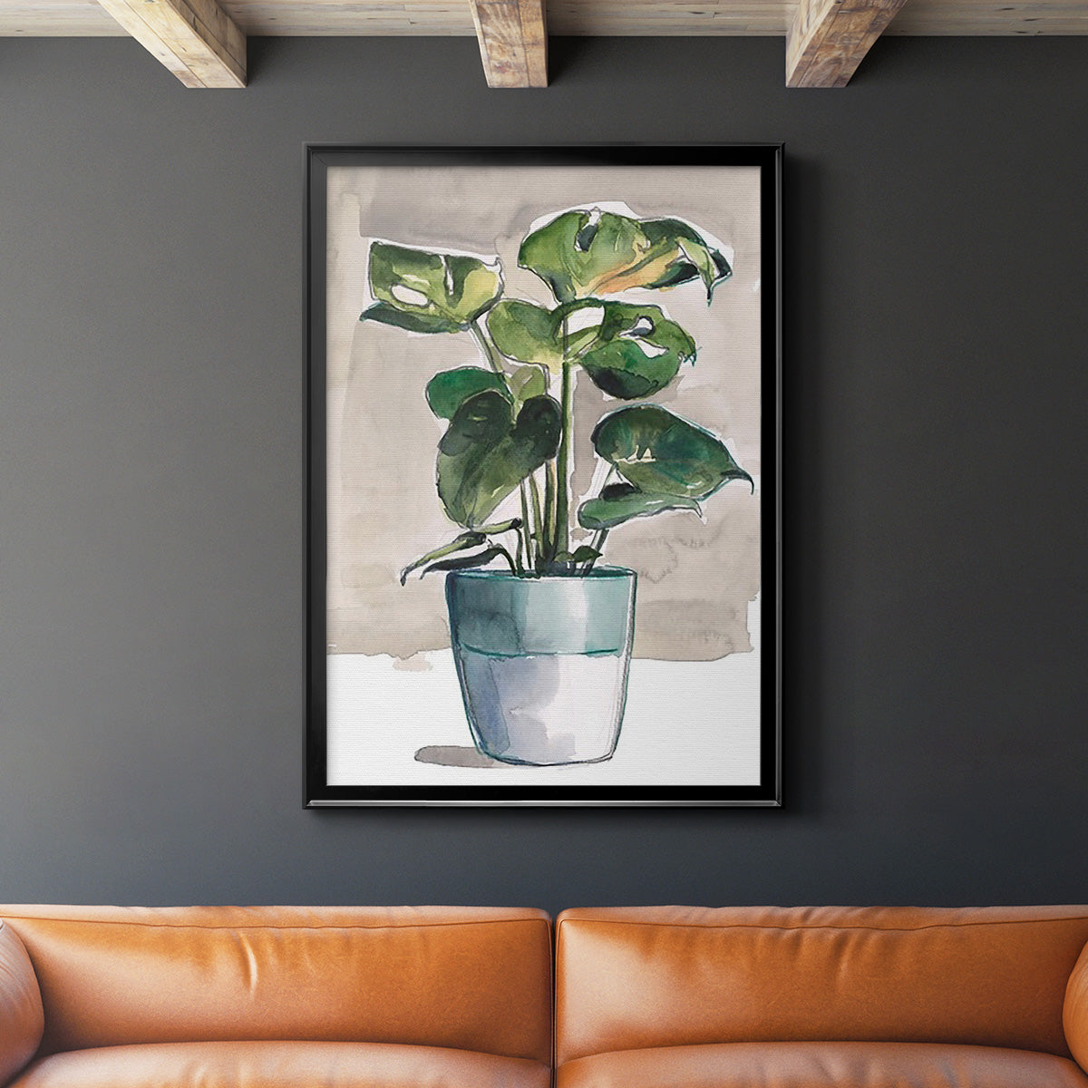 Potted Houseplant II - Modern Framed Canvas Print