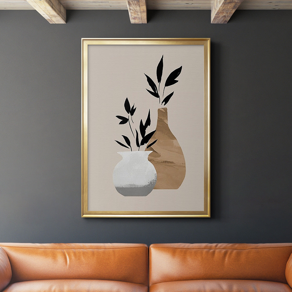 Simple Bud Vases I - Modern Framed Canvas Print