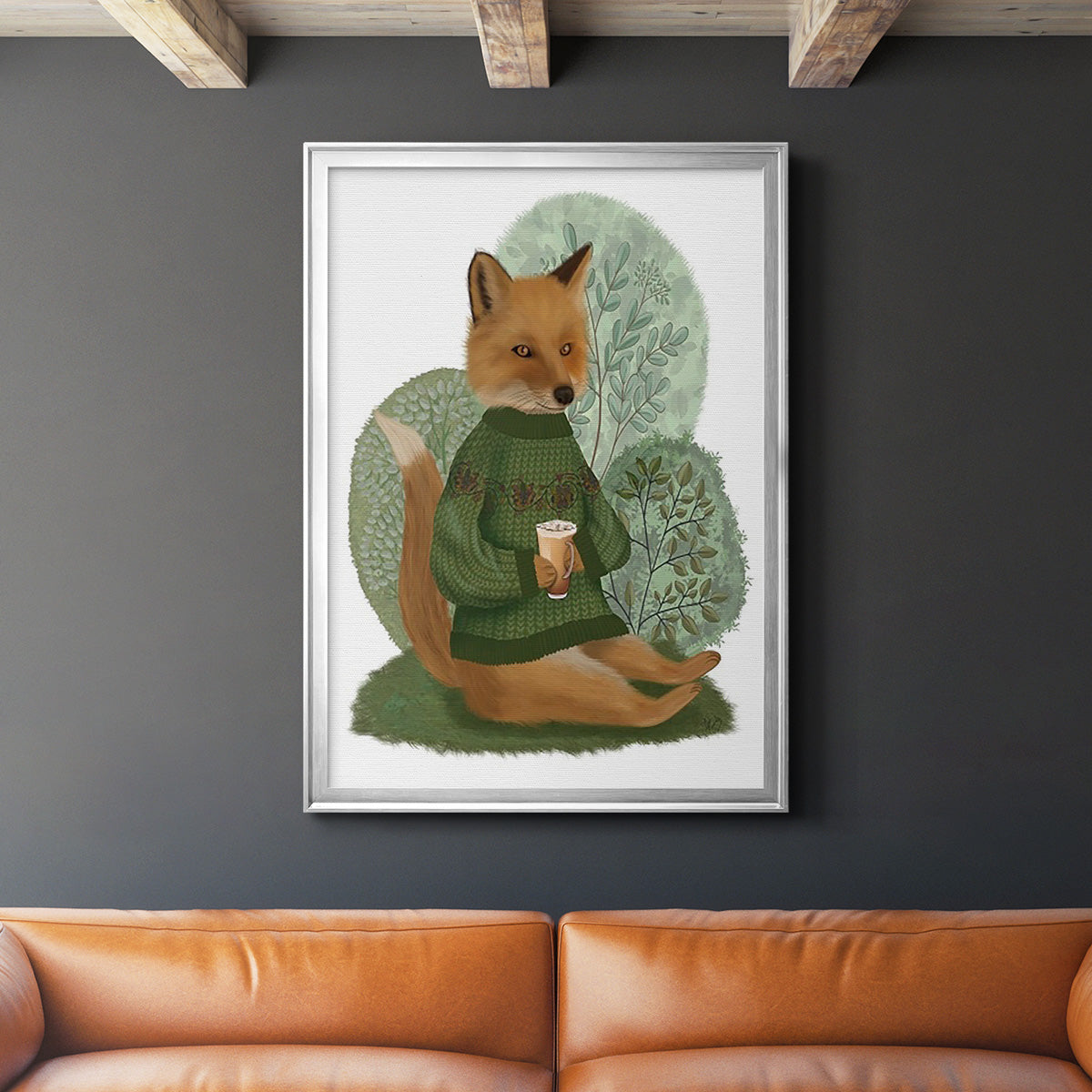 Latte Fox in Sweater - Modern Framed Canvas Print