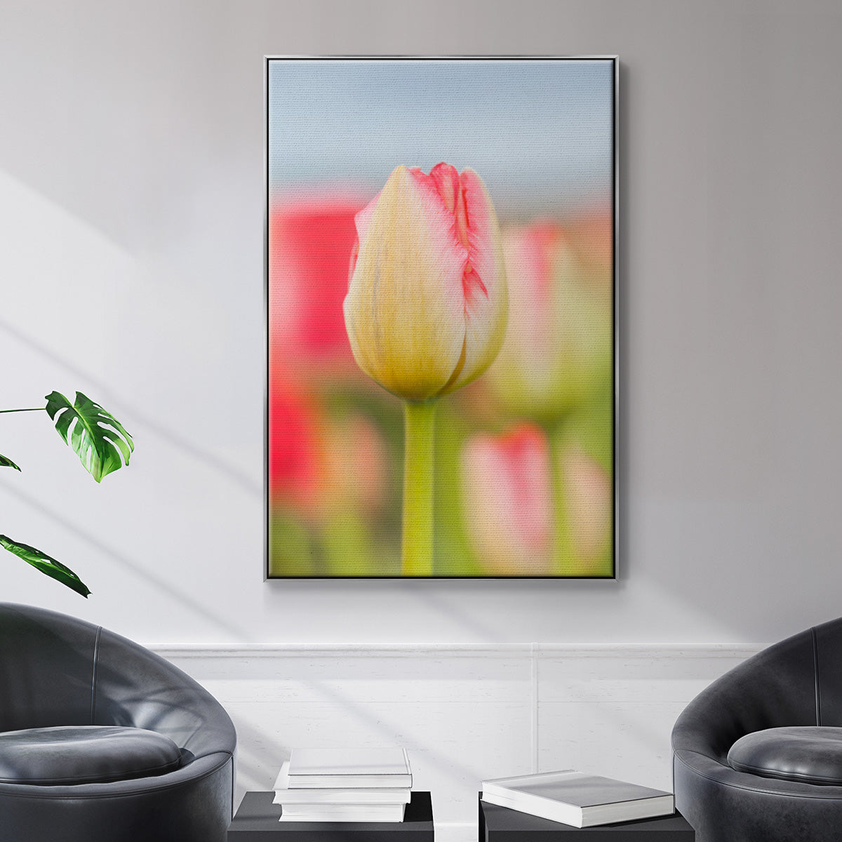 Twotone Tulip - Framed Premium Gallery Wrapped Canvas L Frame - Ready to Hang