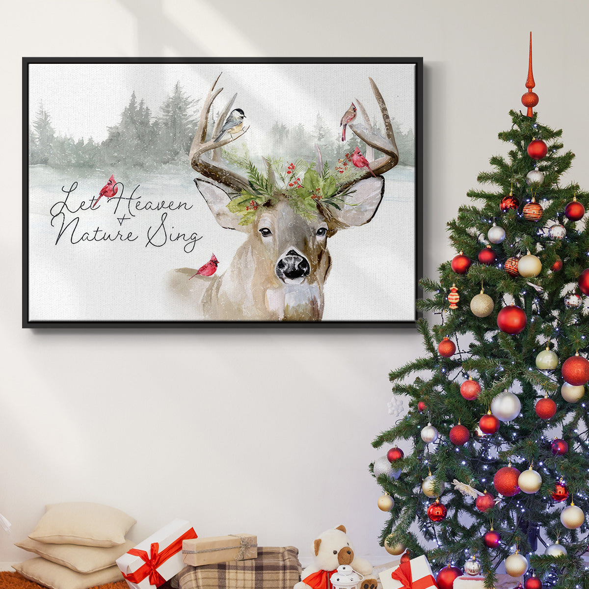 Holiday Deer Collection A - Floater Framed Canvas Print