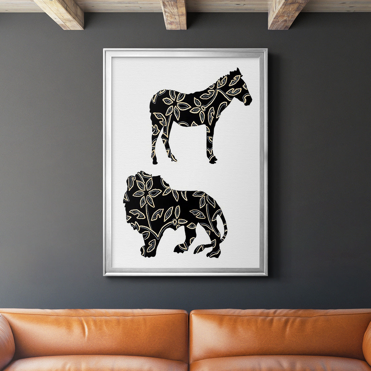 Ornamental Safari Animals I - Modern Framed Canvas Print