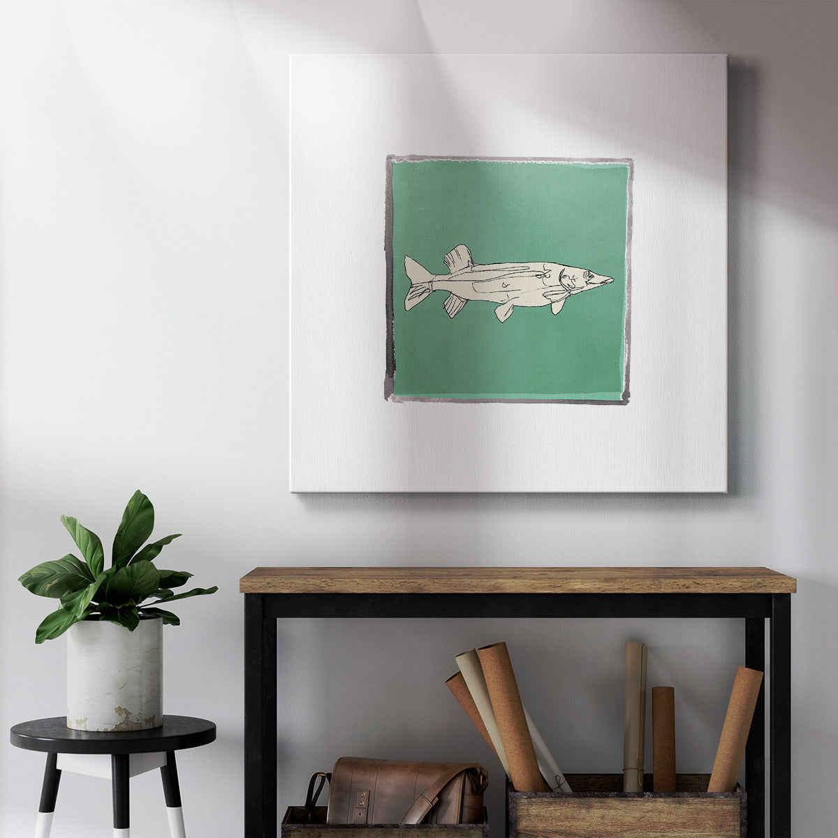 Block Print Fish IV-Premium Gallery Wrapped Canvas - Ready to Hang