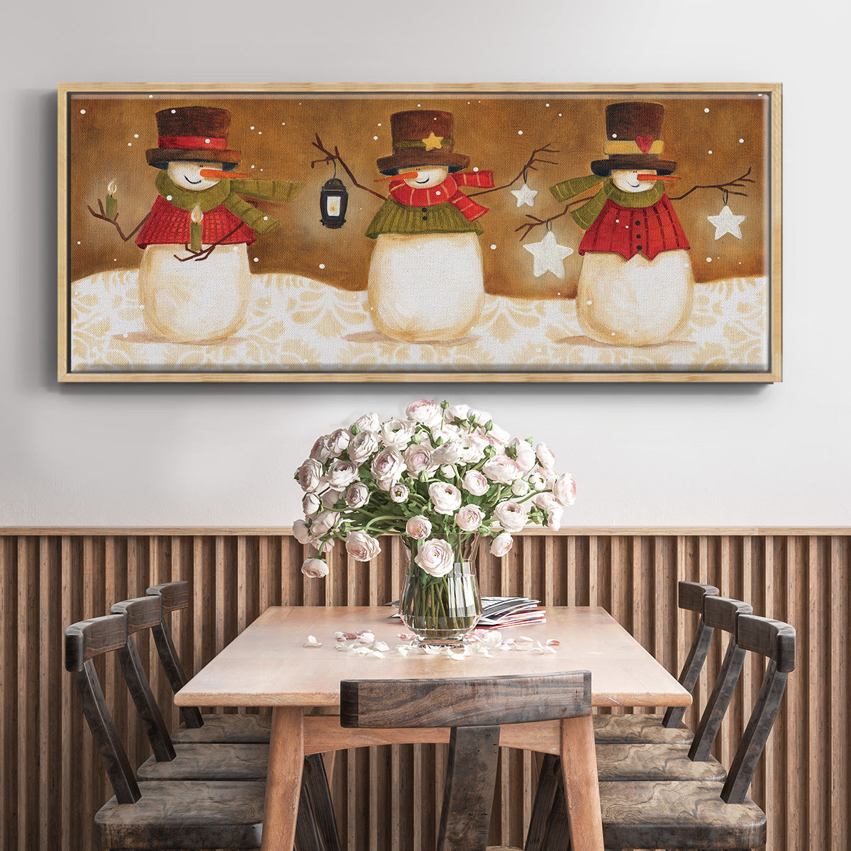 Top Hat Snowmen - Floater Framed Canvas Print