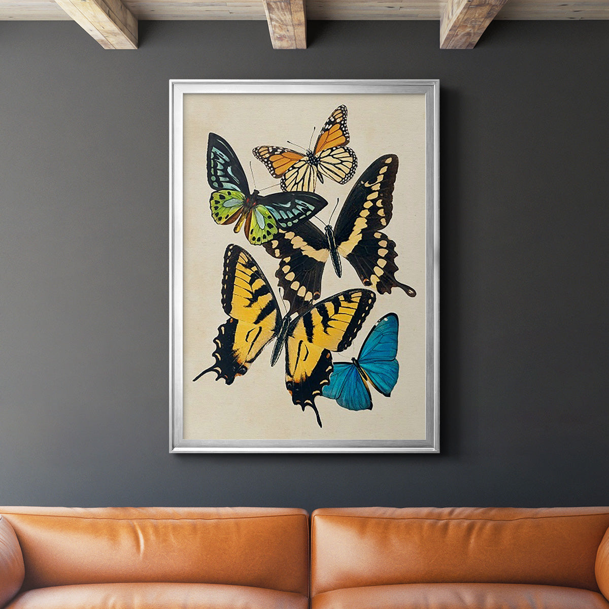 Collaged Butterflies II - Modern Framed Canvas Print