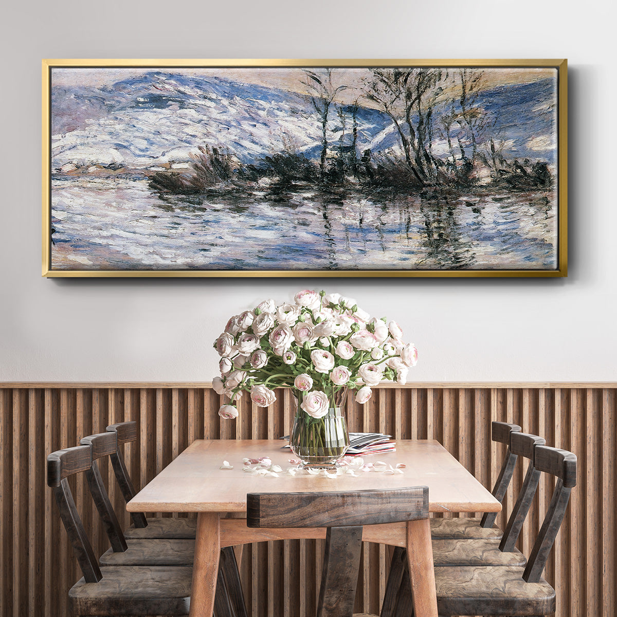 The Seine at Port Villez, Snow Effect, 1885 - Floater Framed Canvas Print