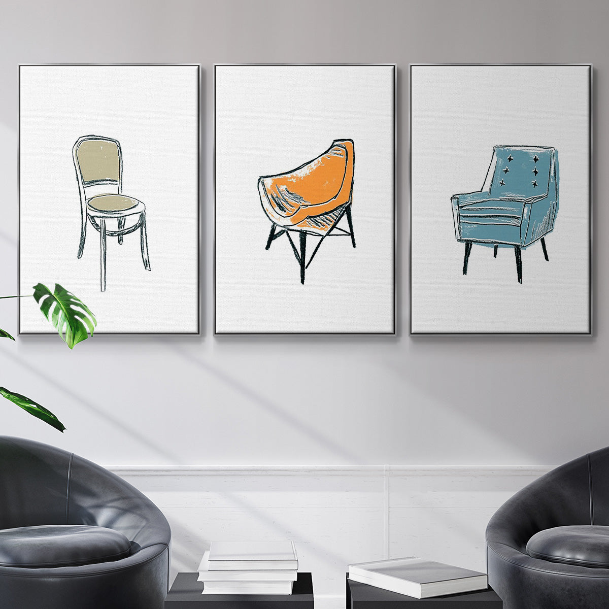 Take a Seat X - Framed Premium Gallery Wrapped Canvas L Frame 3 Piece Set - Ready to Hang