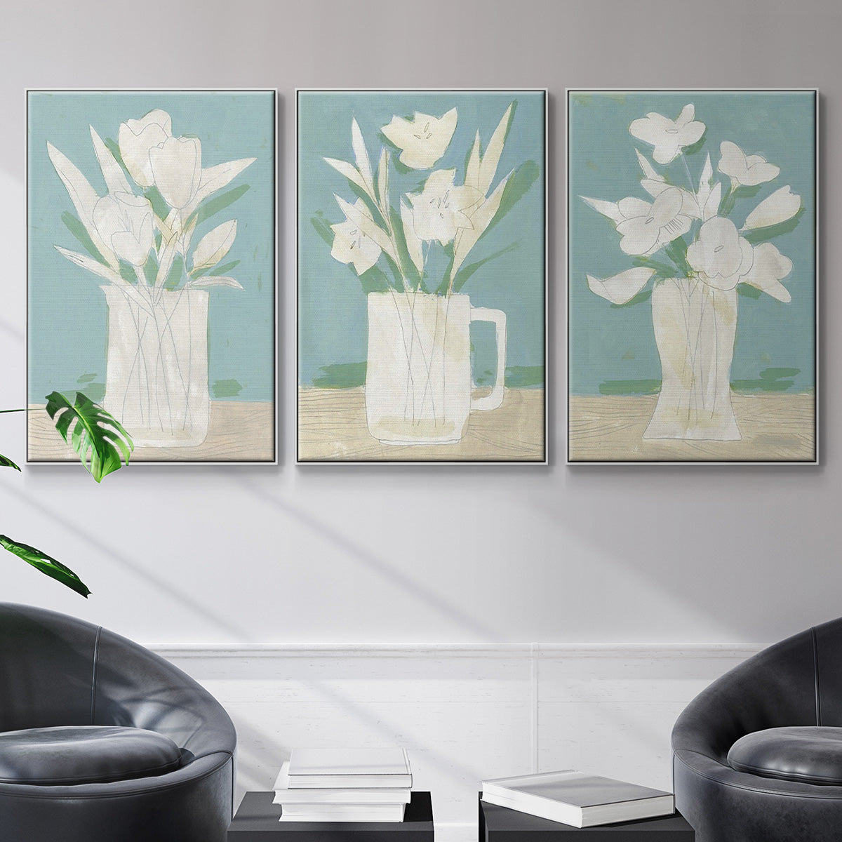 Muted Spring Arrangement I - Framed Premium Gallery Wrapped Canvas L Frame 3 Piece Set - Ready to Hang