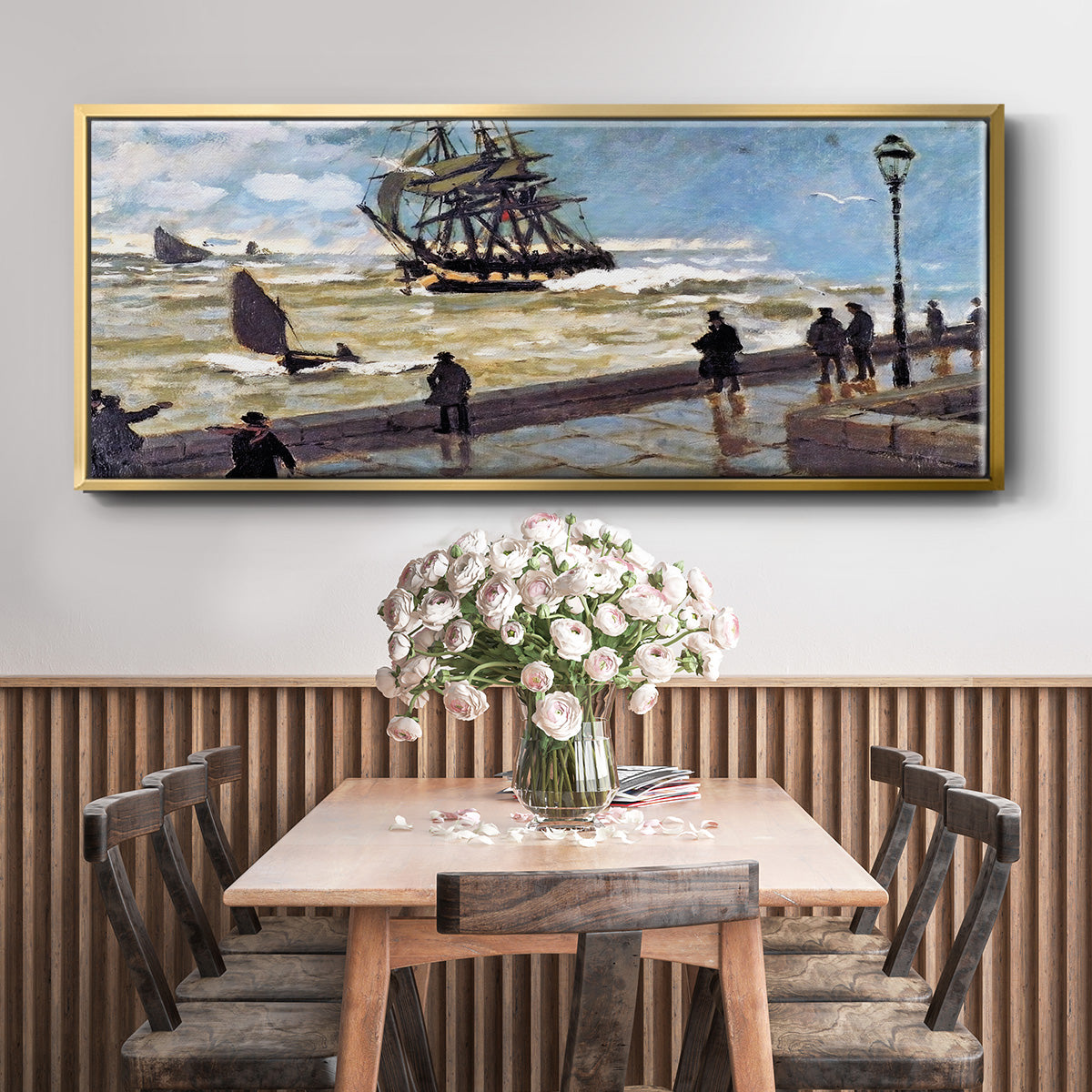 The Jetty at Le Havre Bad Weather, 1870 - Floater Framed Canvas Print