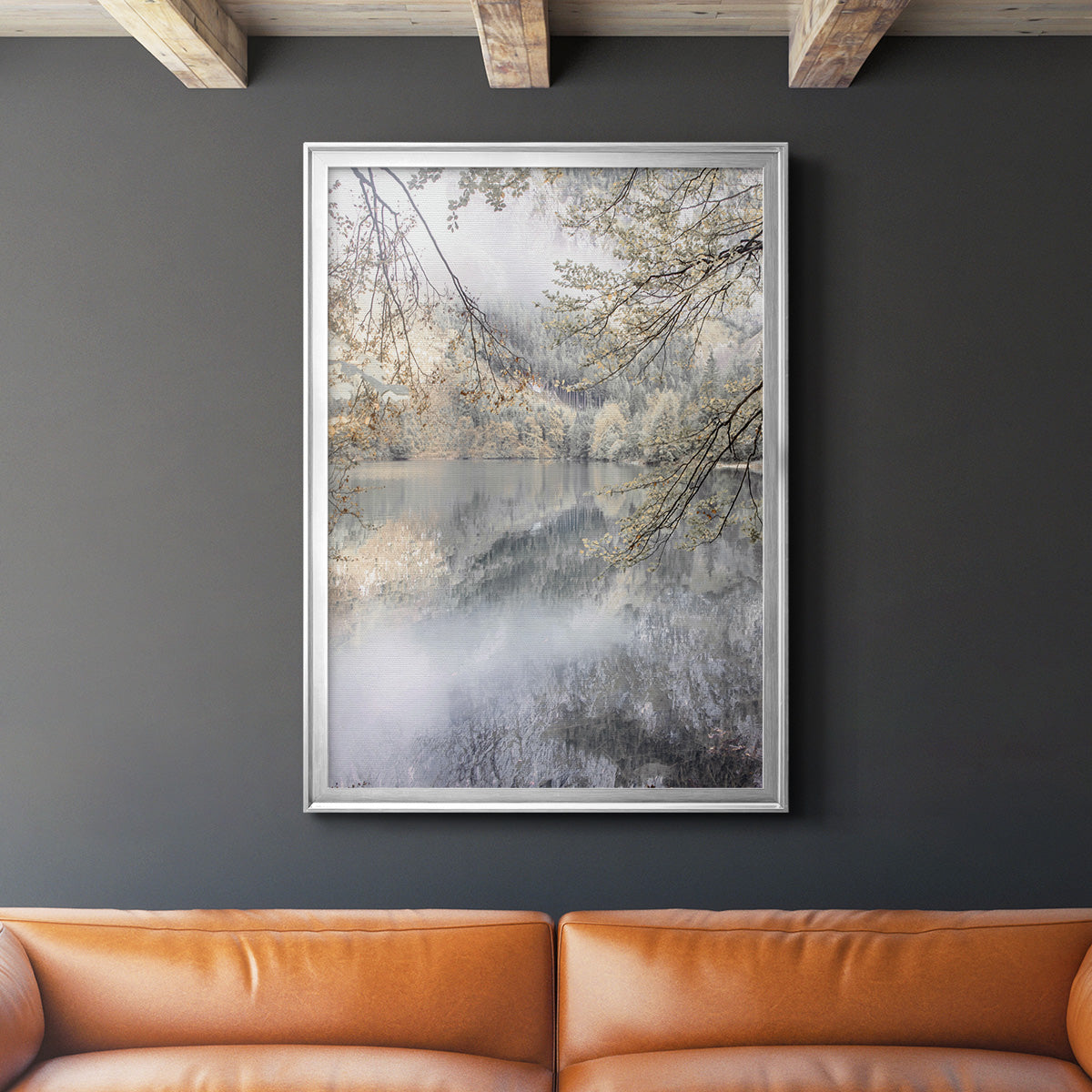 Misty Lake - Modern Framed Canvas Print
