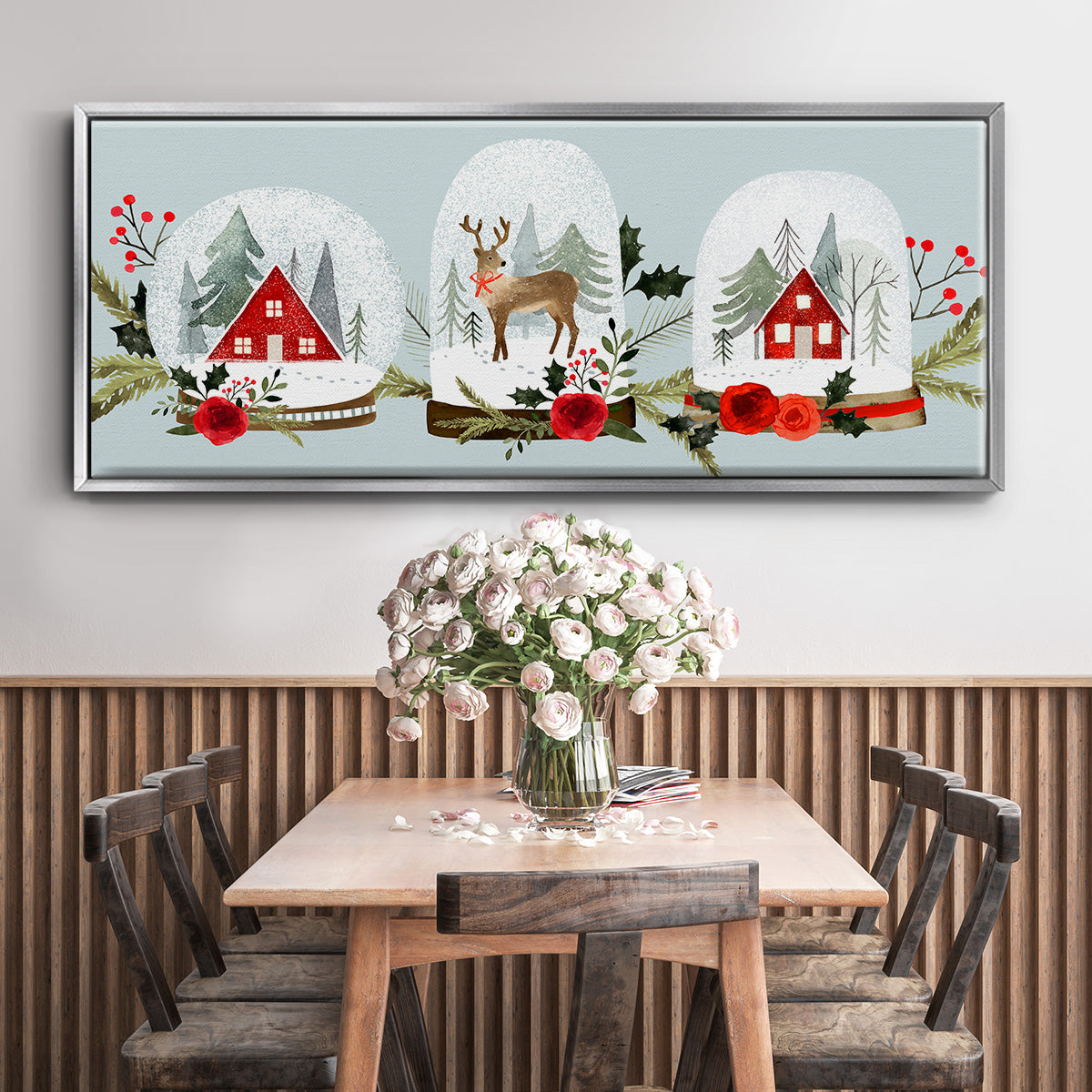 Snow Globe Village Collection D - Floater Framed Canvas Print