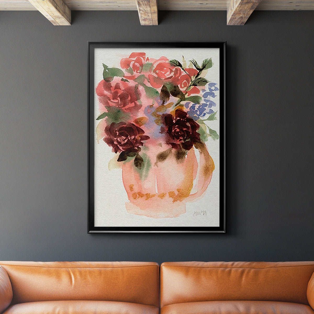 Mauve Bouquet in Teapot I - Modern Framed Canvas Print