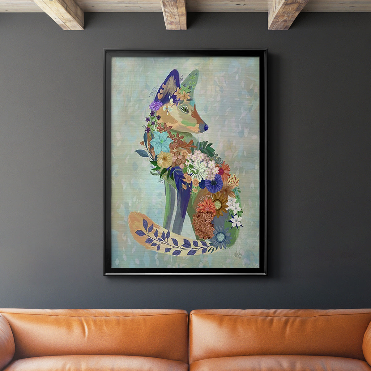 Fantastic Florals Fox, Sitting - Modern Framed Canvas Print